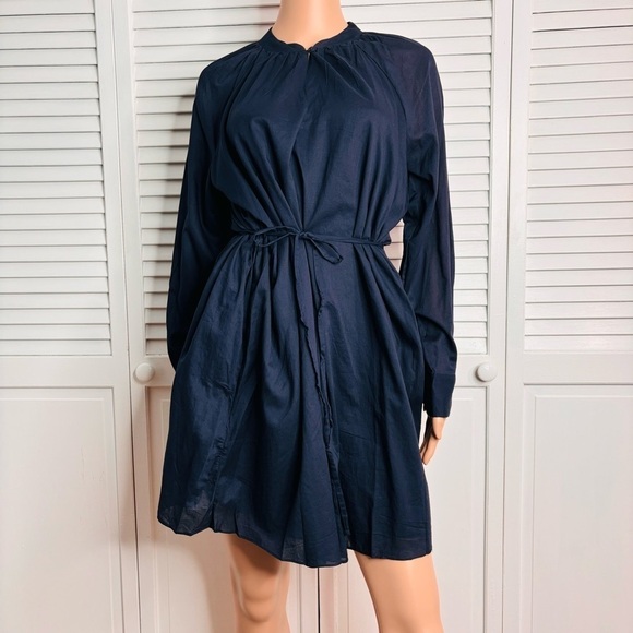 New REBECCA TAYLOR Navy Blue Long Sleeve Cotton Shift Dress - Picture 2 of 11